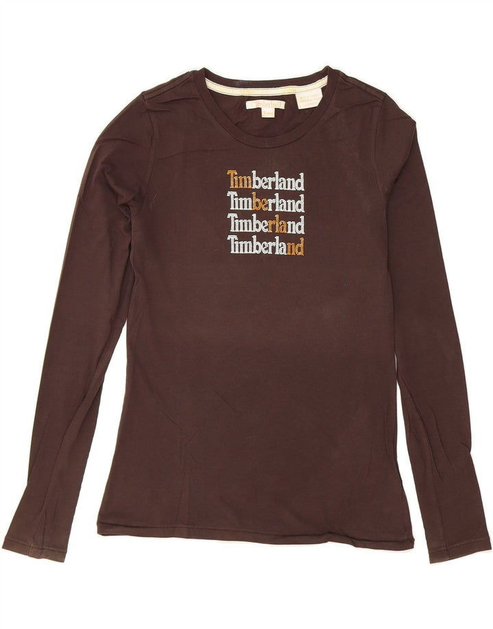 TIMBERLAND Womens Graphic Top Long Sleeve UK 12 Medium Brown Cotton Vintage Timberland and Second-Hand Timberland from Messina Hembry 