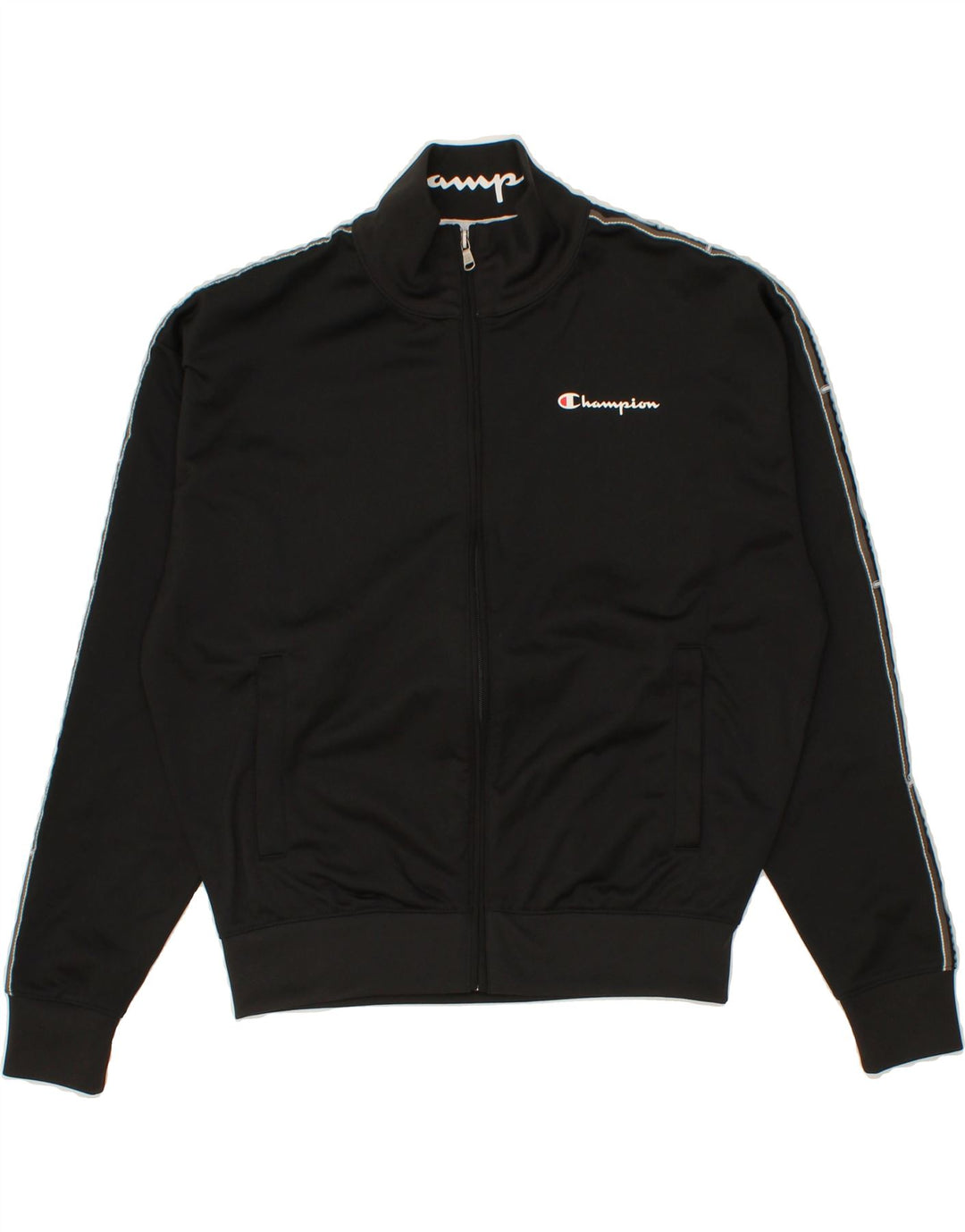 CHAMPION Womens Oversized Graphic Tracksuit Top Jacket UK 10 Small Black Vintage Champion and Second-Hand Champion from Messina Hembry 