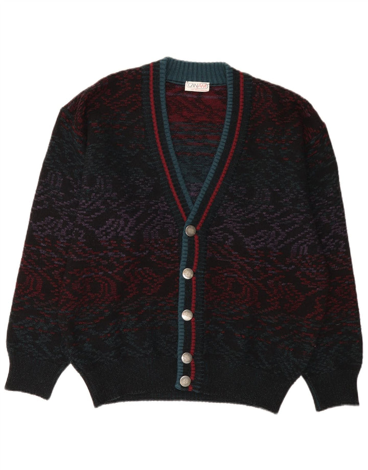 Vintage Herre Cardigan Sweater IT 50 Medium Flerfarvet Geometrisk