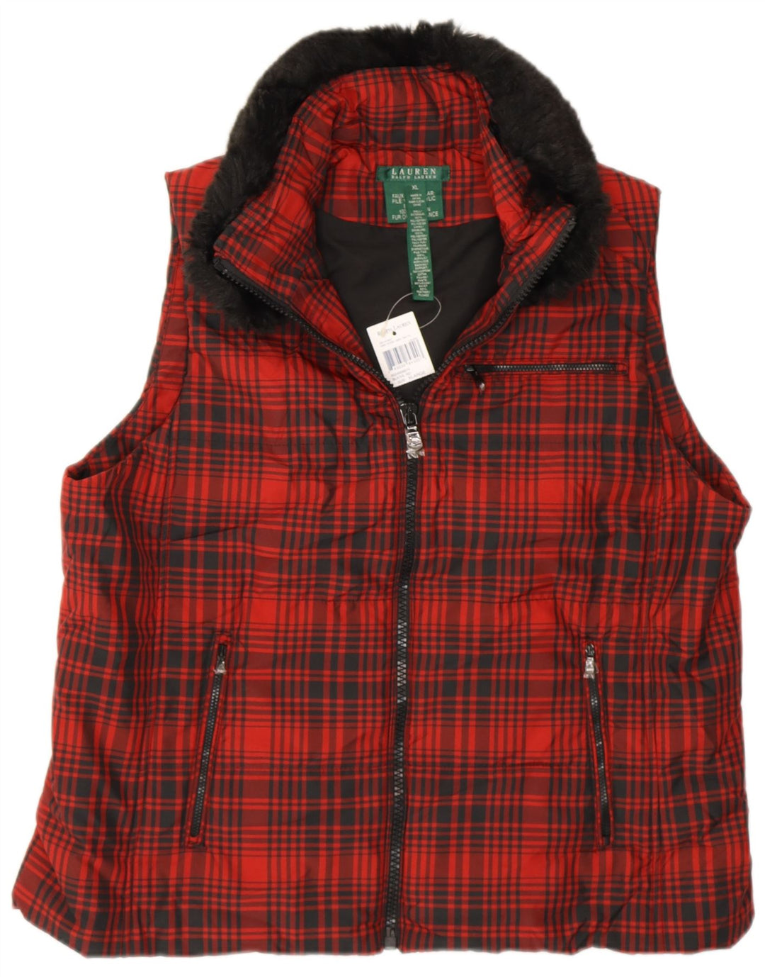 RALPH LAUREN Dame Gilet UK 18 XL rødternet polyester