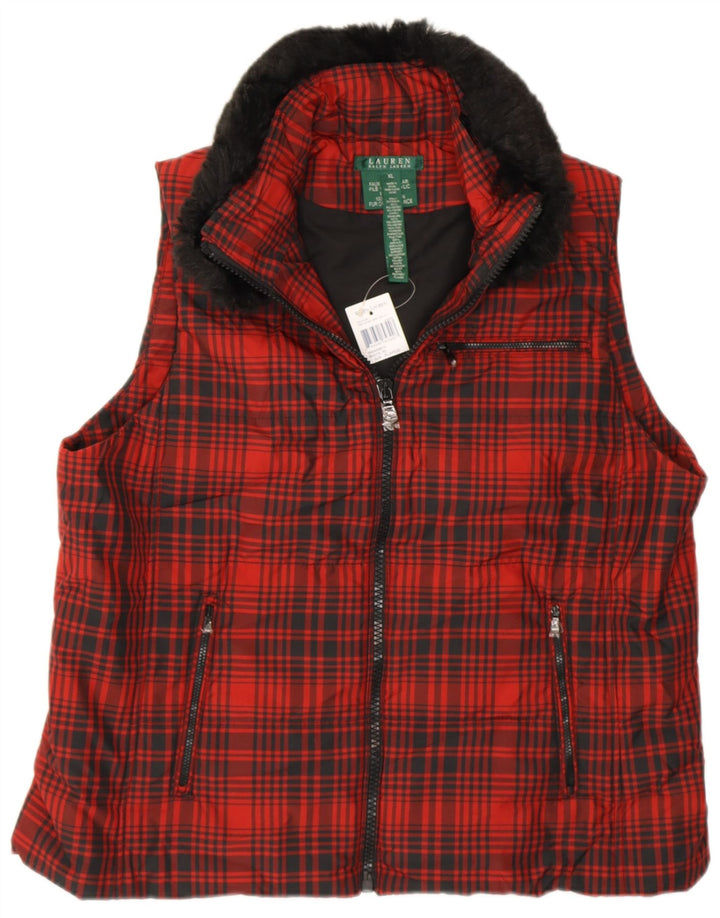 RALPH LAUREN Dame Gilet UK 18 XL rødternet polyester