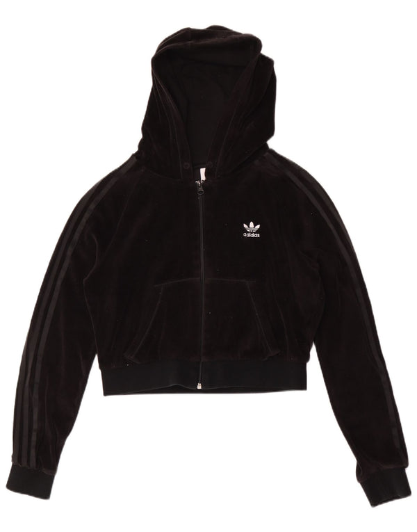 Adidas Dame Crop Velour Hættetrøje Sweater UK 14 Medium Sort
