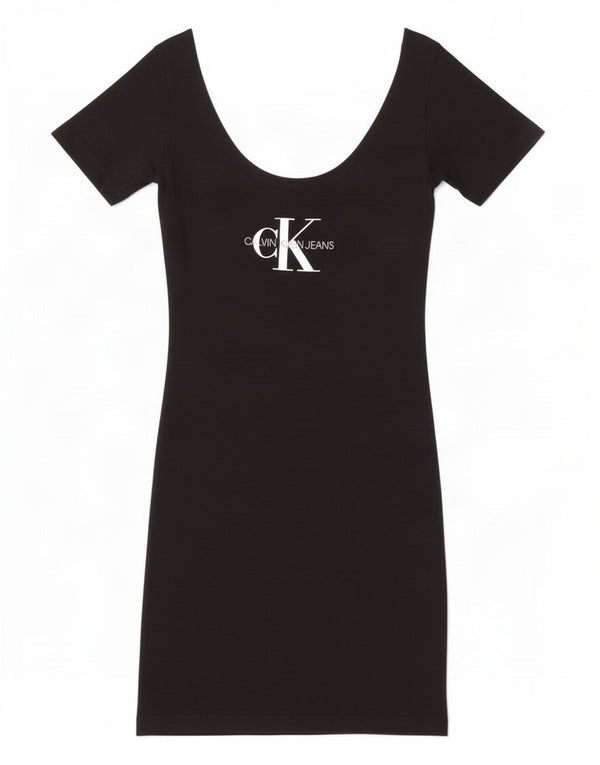 Calvin Klein Jeans Dame Grafisk T-Shirt Kjole UK 8 Lille Sort