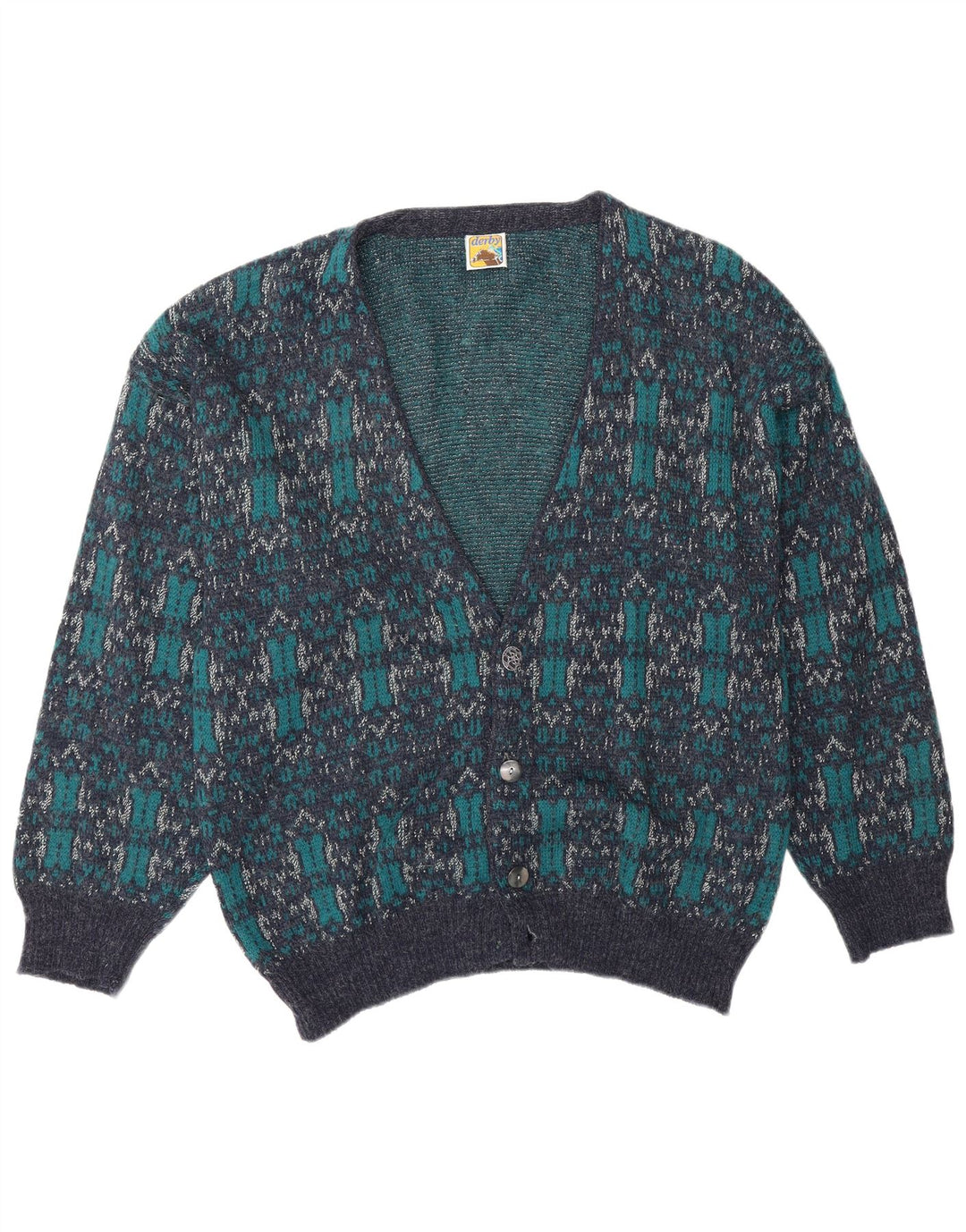 Derby Herre Cardigan Sweater Large Blue Geometric