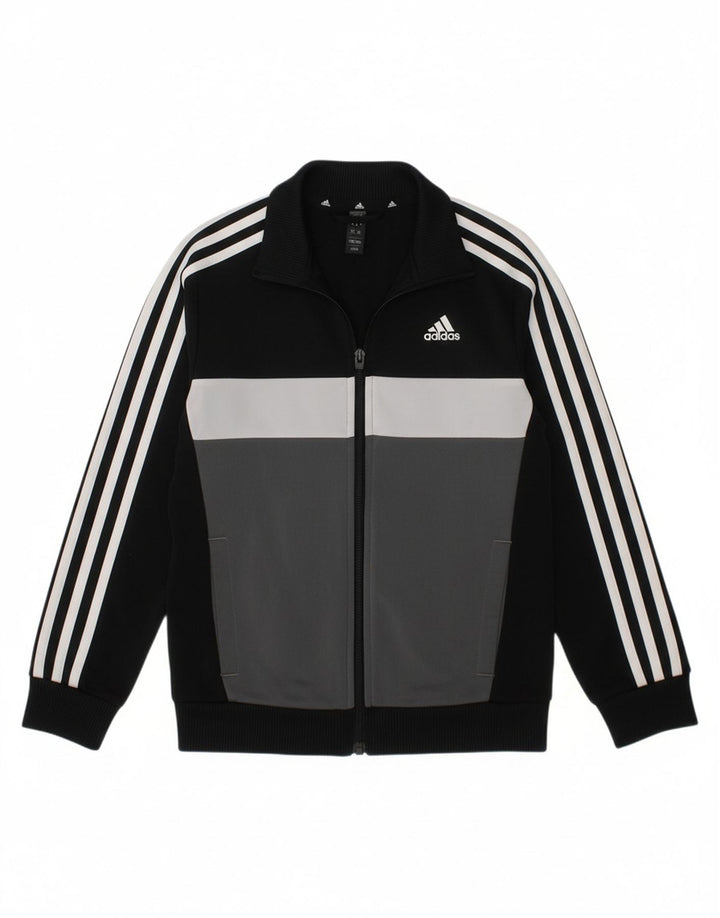 ADIDAS Boys Aeroready Tracksuit Top Jacket 7-8 Years Black Colourblock