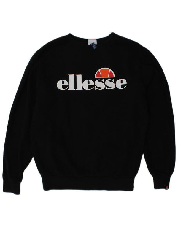 ELLESSE Dame Oversized Grafisk Sweatshirt Jumper UK 10 Lille Sort