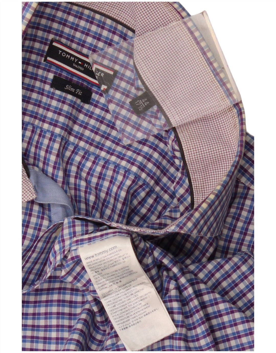 Tommy Hilfiger Ternet Slim Fit skjorte herre str. 44 17 1/2 XL Lilla ternet