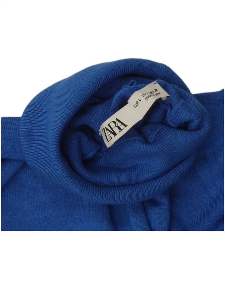 Zara Dame Roll Neck Jumper Sweater UK 14 Large Blue Viscose