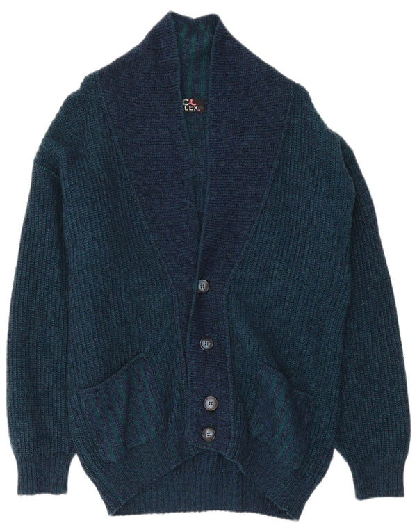 ALEX Mens Cardigan Sweater IT 54 XL Navy Blue Colourblock Wool