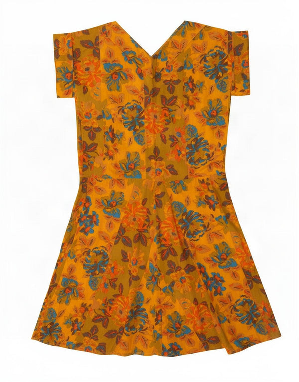 Vintage Dame A-Line Kjole UK 16 Large Yellow Floral