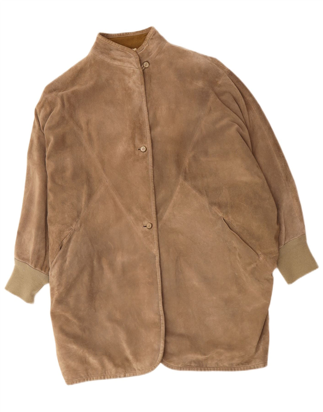 Vintage Dame Oversized Ruskind Overfrakke UK 14 Medium Beige