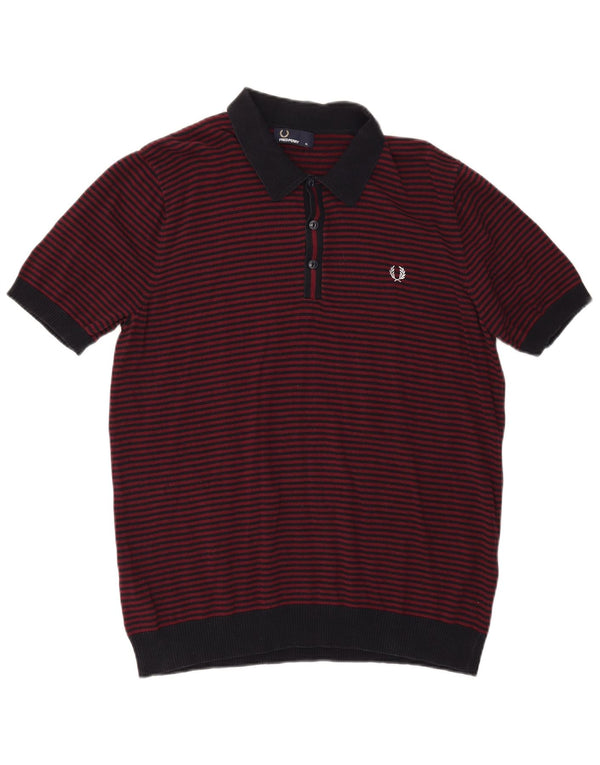 Fred Perry Herre Kortærmet Polo Neck Jumper Sweater XL Bourgogne nålestribe
