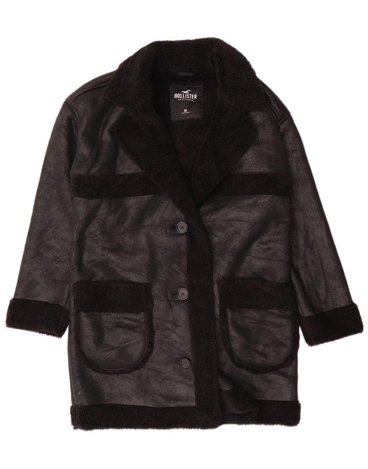 Hollister Sherpa Coat UK 14 Medium Sort Polyester til kvinder