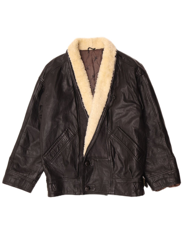 Vintage herre læderjakke IT 50 Medium Sort Colourblock