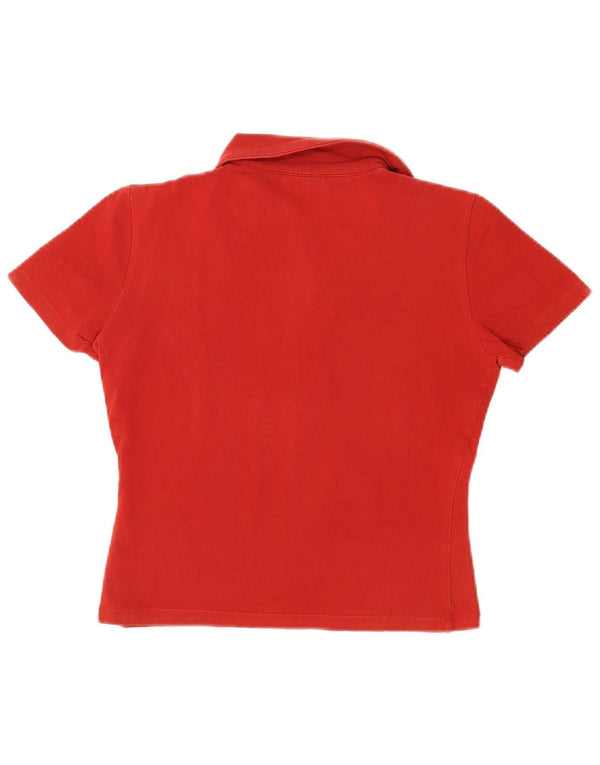 Trussardi Dame Grafisk Crop Polo Shirt UK 12 Medium Red Colourblock