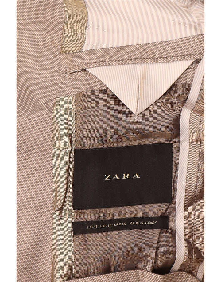 Zara Herre 2-knaps blazerjakke EU 46 Small Beige Polyester