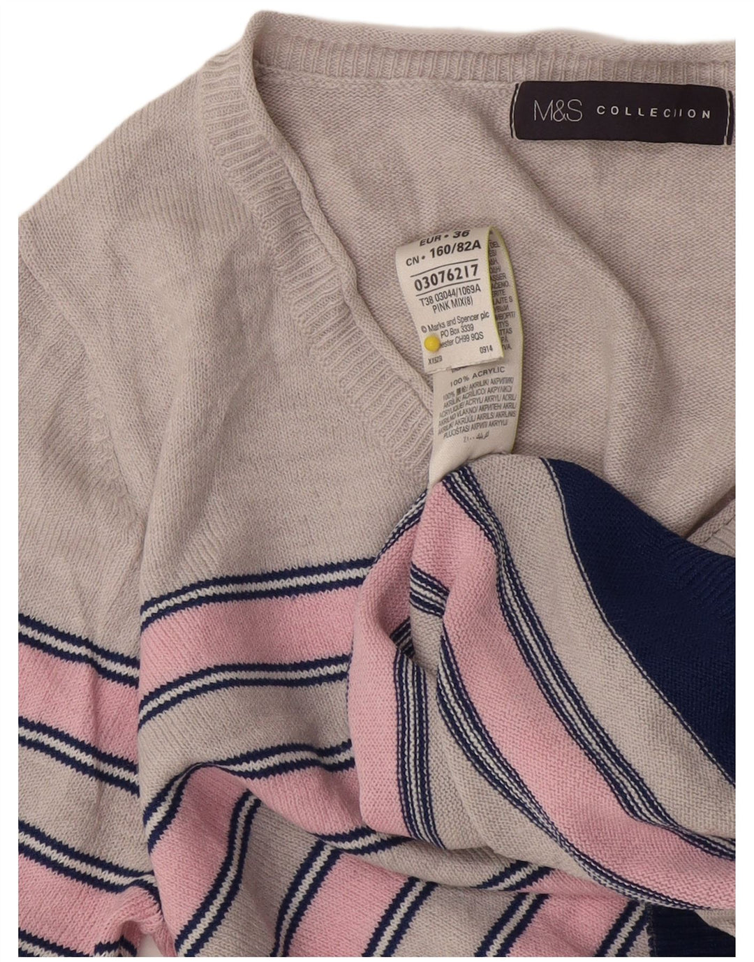 Marks & Spencer Dame V-hals sweater UK 8 Small Pink Stribet