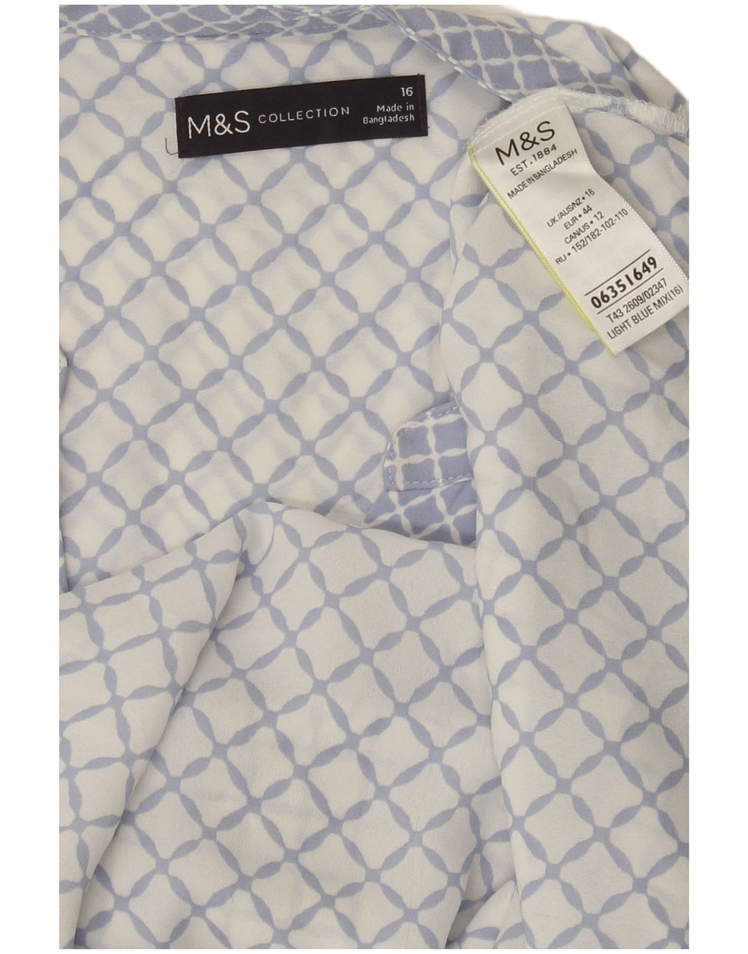 Marks & Spencer Dame ærmeløs bluse Top UK 16 Large Blue Geometric