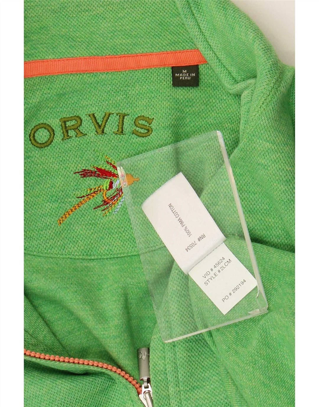 Orvis Herre Zip Neck Jumper Sweater Medium Green Bomuld