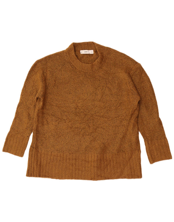 Zara Dame Oversized Crew Neck Jumper Sweater UK 10 Small Khaki