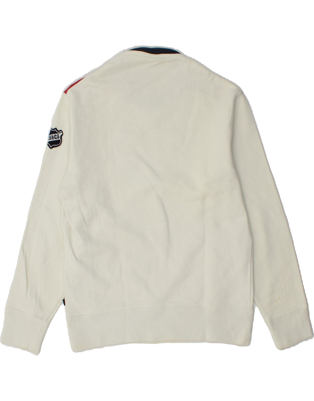 ASICS Boys Graphic Sweatshirt Jumper 13-14 Years Off White Colourblock Vintage Asics and Second-Hand Asics from Messina Hembry 