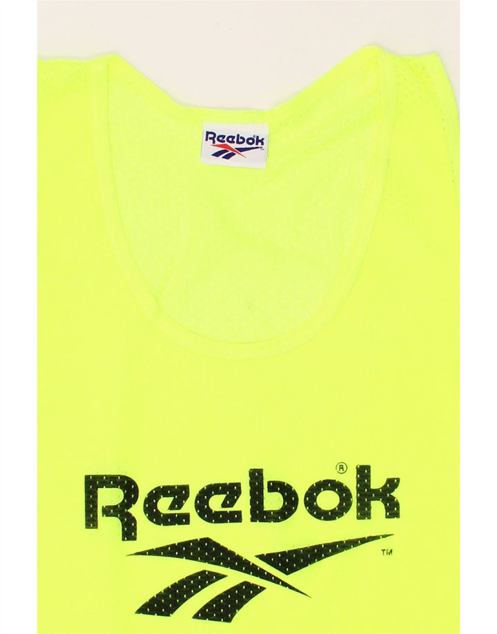 REEBOK Womens Graphic Vest Top UK 14 Medium Yellow Polyamide Vintage Reebok and Second-Hand Reebok from Messina Hembry 