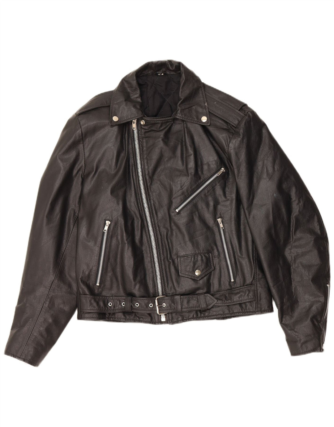 VINTAGE Womens Oversized Læder Biker Jacket UK 10 Lille sort læder