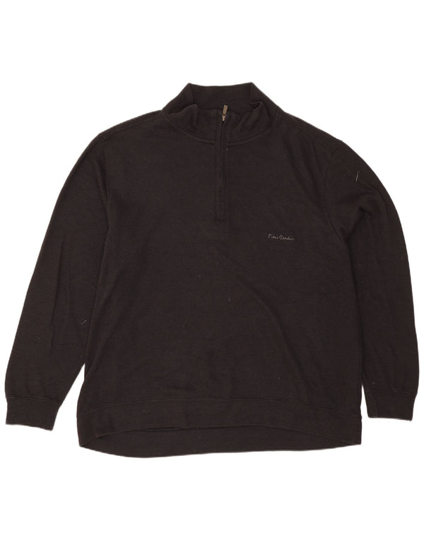 Pierre Cardin Herre Zip Neck Sweatshirt Jumper 4XL Sort Bomuld