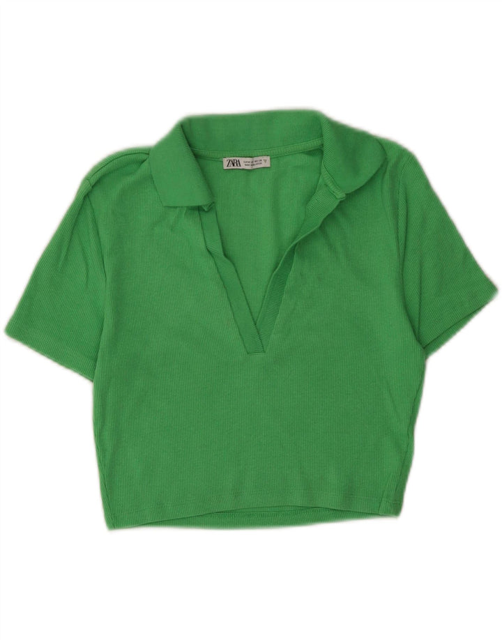 ZARA Womens Crop Polo Shirt UK 12 Medium Green