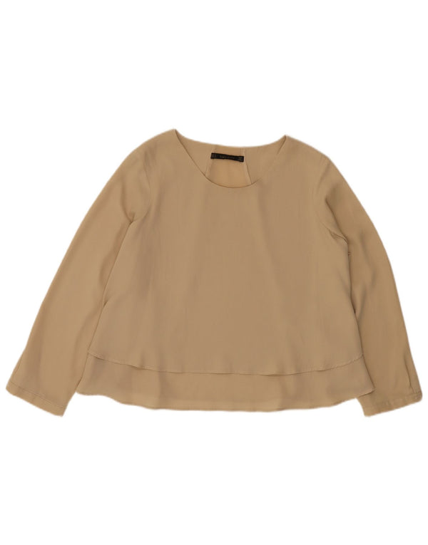Zara Dame Langærmet Bluse Top UK 14 Medium Beige Polyester