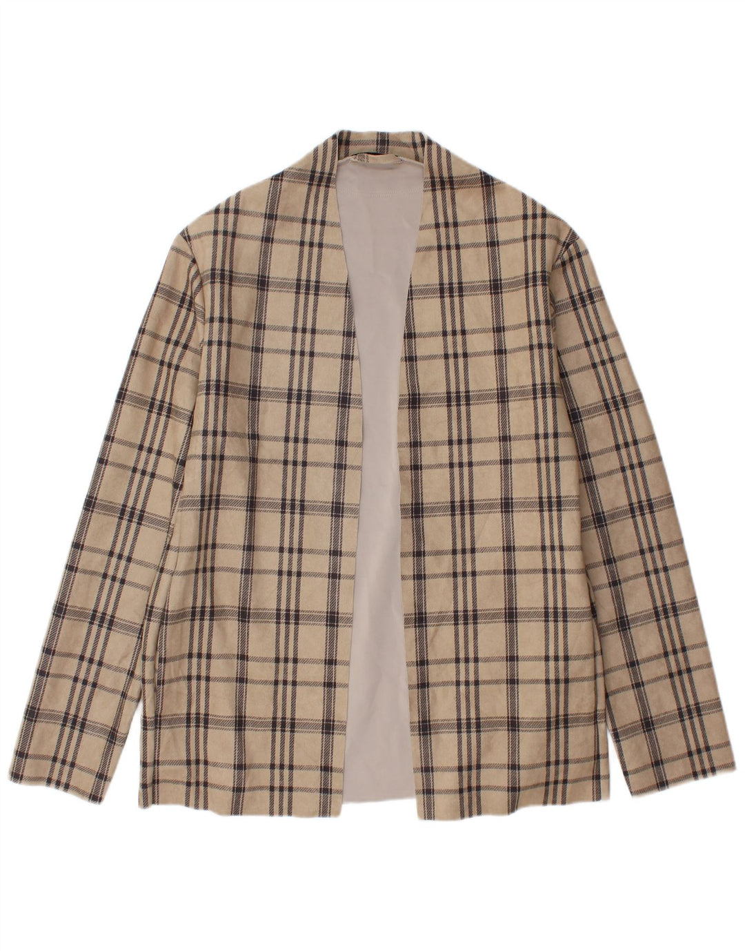 ZARA Herre Åben Blazer Jacket UK 40 Stor Beige Ternet Polyester