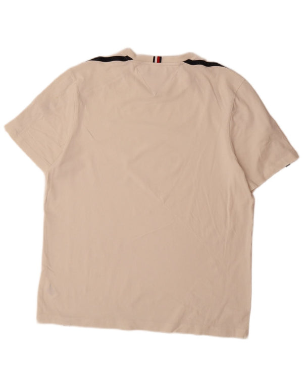 Tommy Hilfiger Herre T-shirt Top Large Off White Colourblock Bomuld