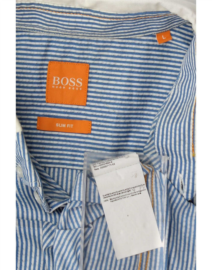 Hugo Boss Herre Slim Fit skjorte Stor blå stribet bomuld