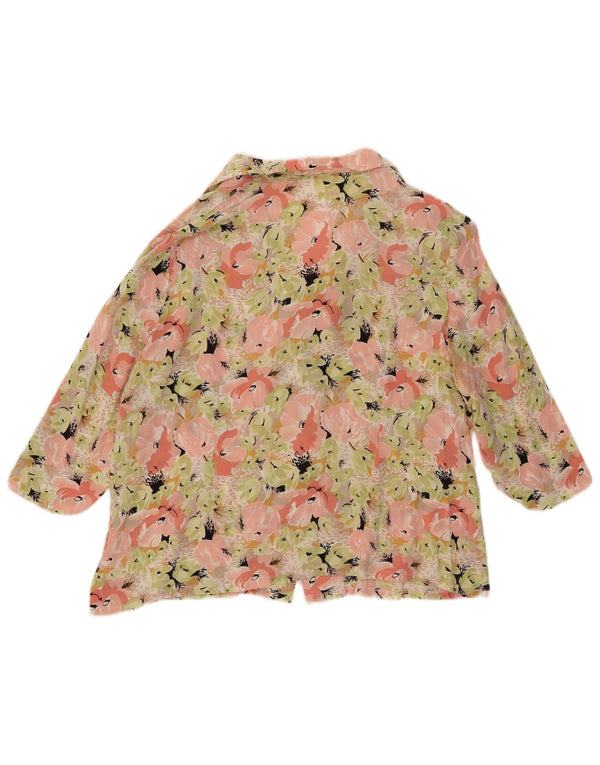 Vintage skjortebluse med 3/4 ærmer til kvinder UK 16 Stor flerfarvet blomster