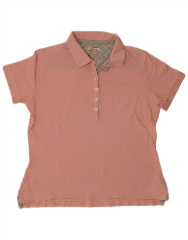 Barbour Dame Polo Shirt UK 14 Large Pink Bomuld