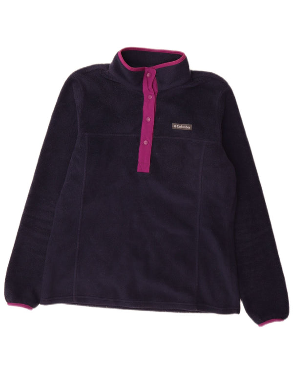 Columbia Womens Button Neck Fleece Jumper UK 14 Medium Navy Blue Polyester