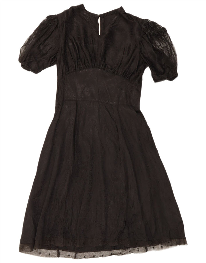 Vintage Dame Maxi Dress UK 12 Medium Black Floral