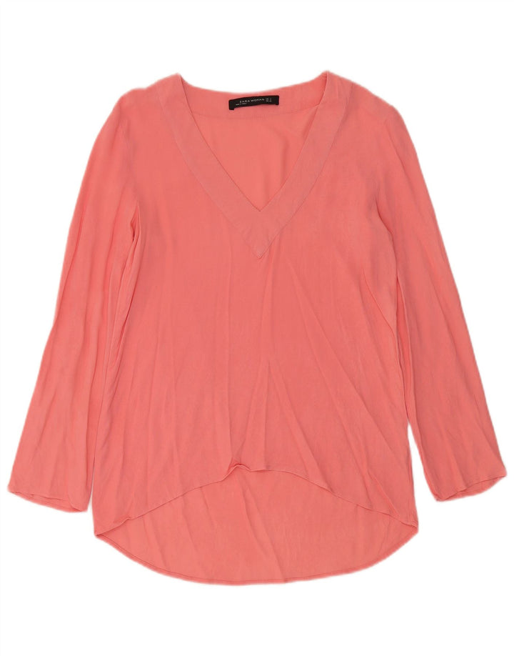 Zara Dame Langærmet Tunika Top UK 10 Small Pink Viscose