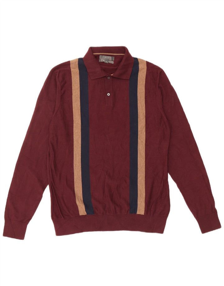 MARKS & SPENCER Herre Polo Neck sweater Medium Burgundy Colourblock