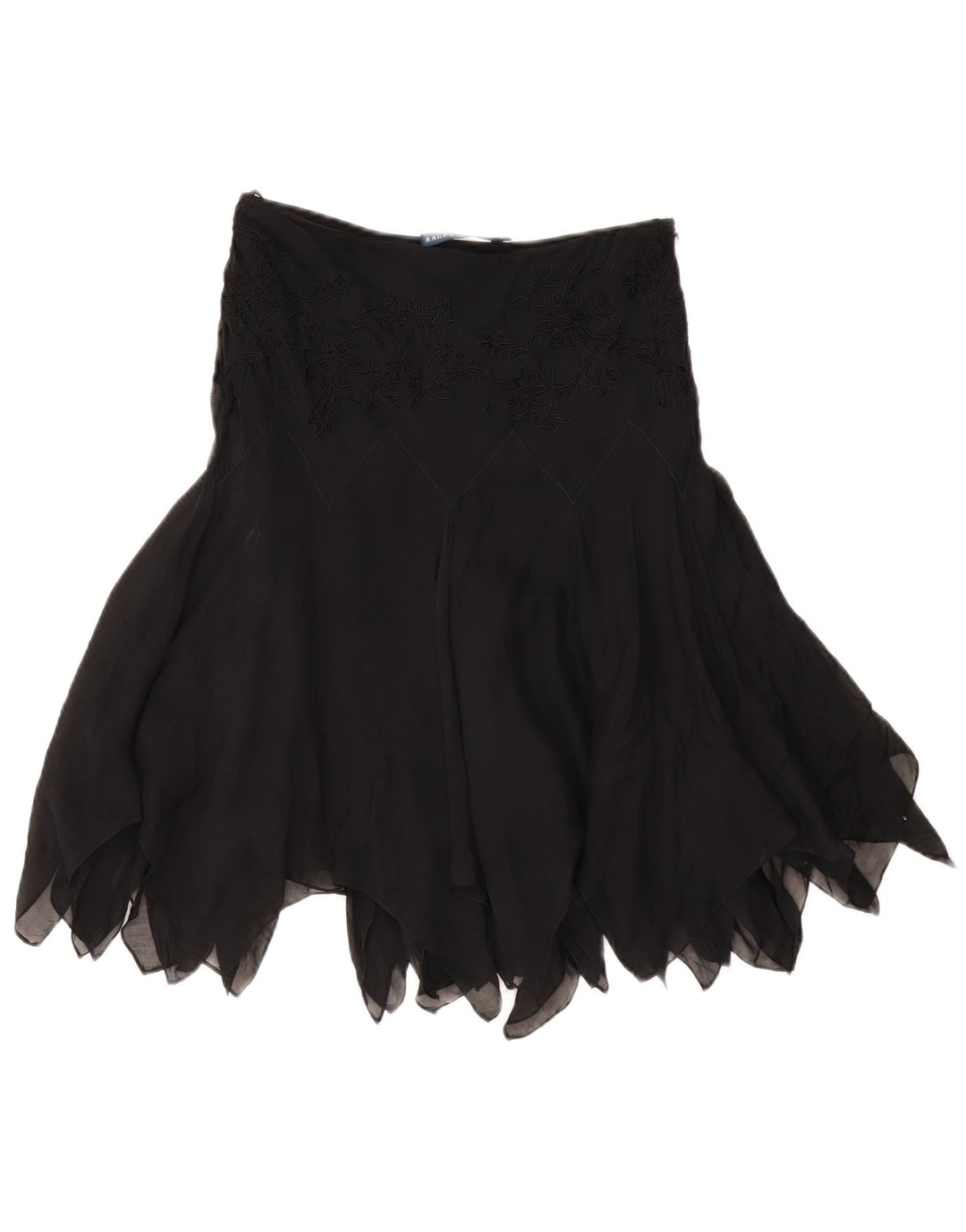 RALPH LAUREN Dame asymmetrisk nederdel US 6 Medium W28 Sort Silke