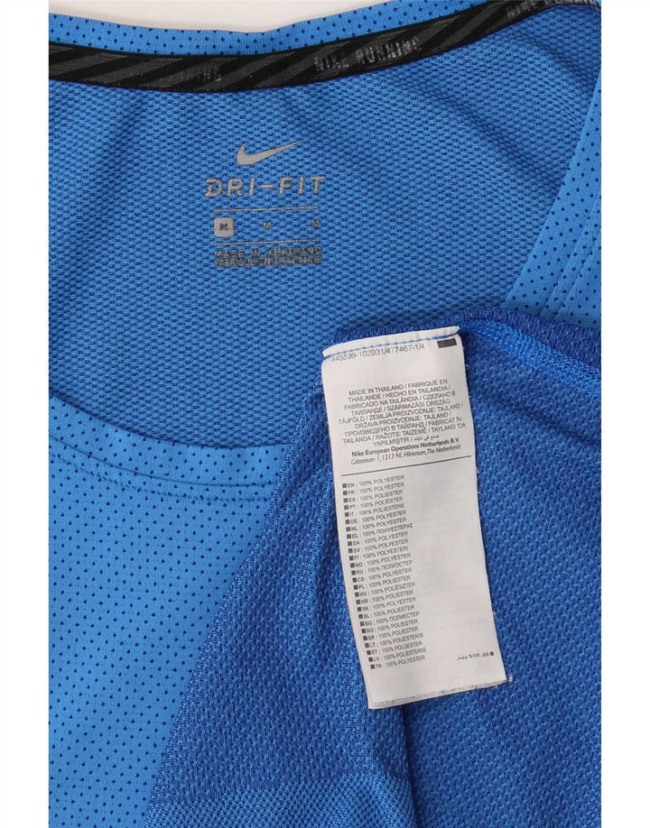 Nike Dame Dri Fit T-Shirt Top UK 12 Medium Blue Polyester