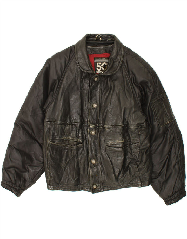 50 CINQUANTA  Mens Leather Jacket IT 54 2XL Black Leather Vintage 50 Cinquanta and Second-Hand 50 Cinquanta from Messina Hembry 