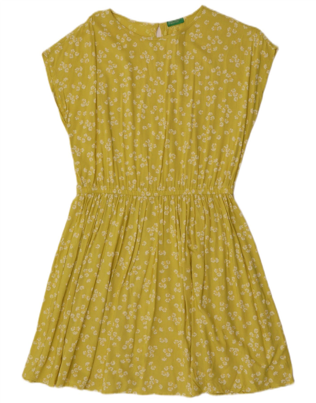 Benetton Dame A-Line Kjole UK 14 Medium Yellow Floral