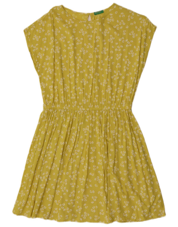 Benetton Dame A-Line Kjole UK 14 Medium Yellow Floral