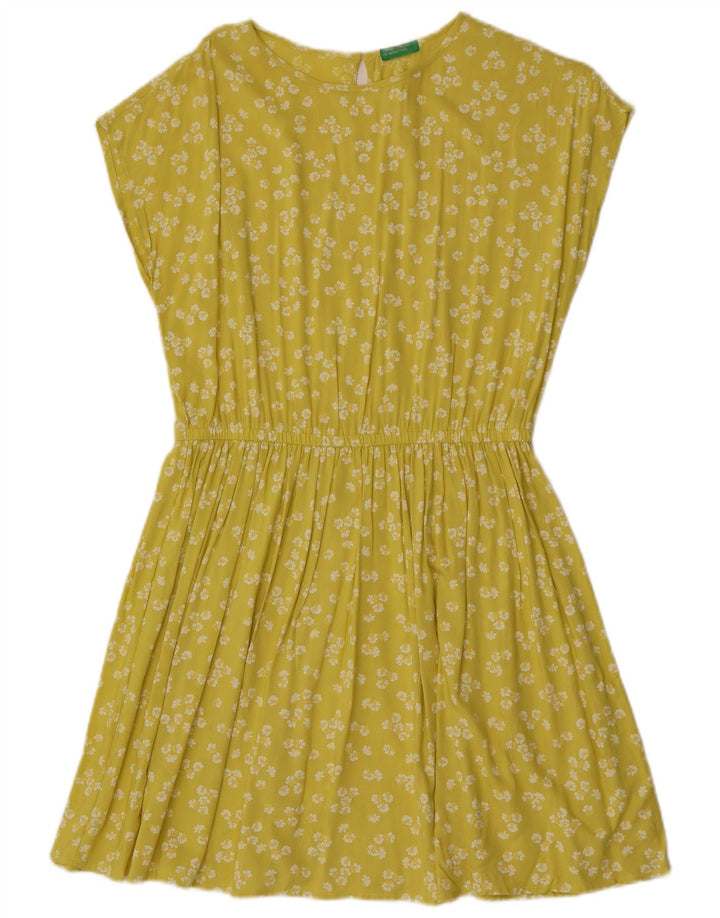 Benetton Dame A-Line Kjole UK 14 Medium Yellow Floral