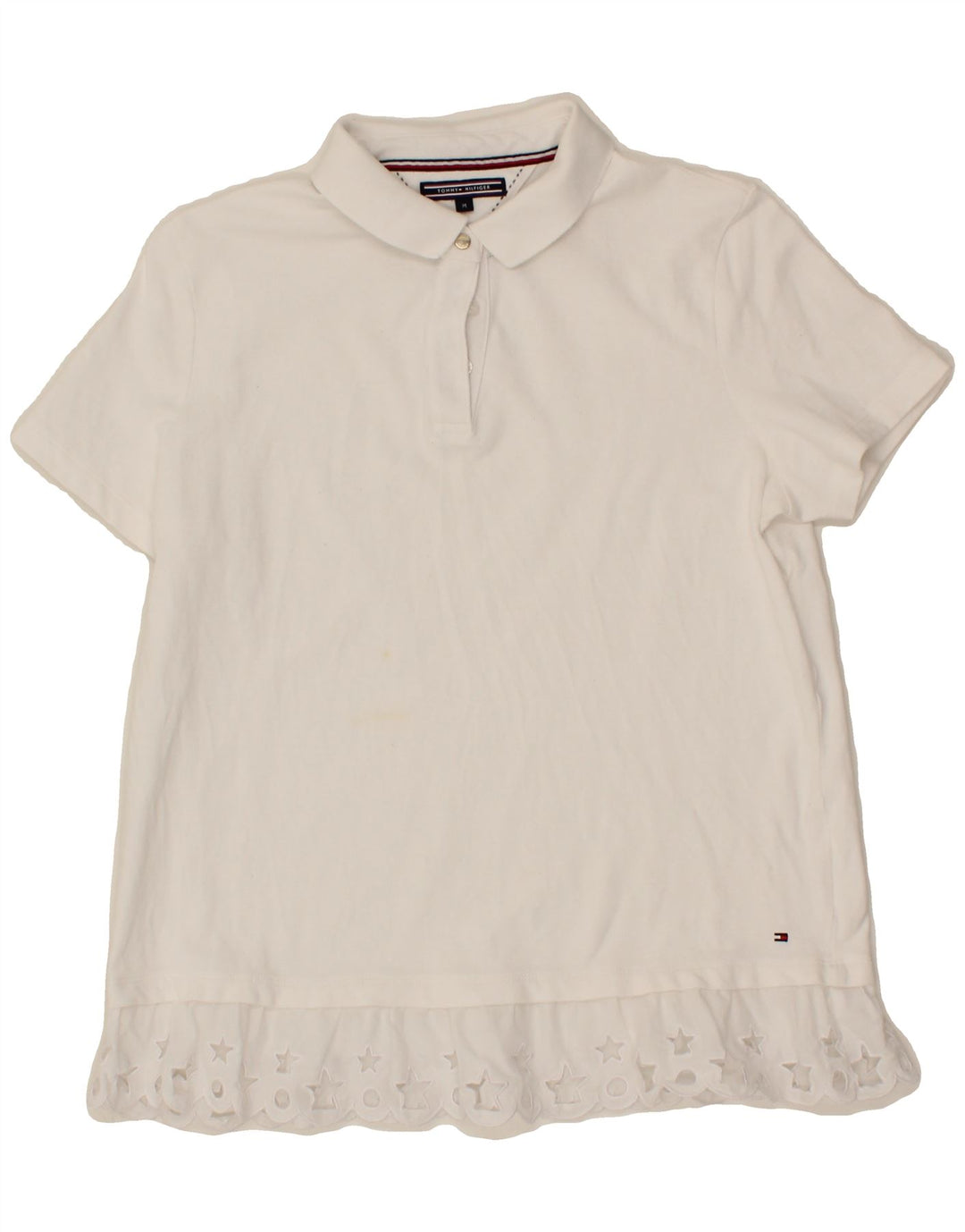 TOMMY HILFIGER Womens Polo Shirt UK 12 Medium White Cotton Vintage Tommy Hilfiger and Second-Hand Tommy Hilfiger from Messina Hembry 
