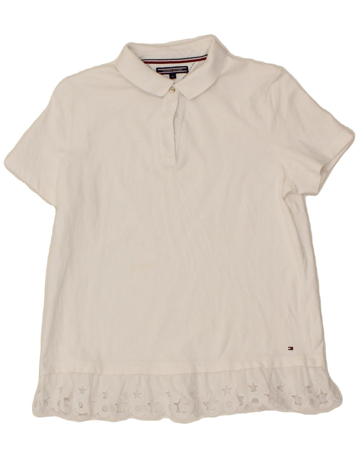 TOMMY HILFIGER Womens Polo Shirt UK 12 Medium White Cotton Vintage Tommy Hilfiger and Second-Hand Tommy Hilfiger from Messina Hembry 