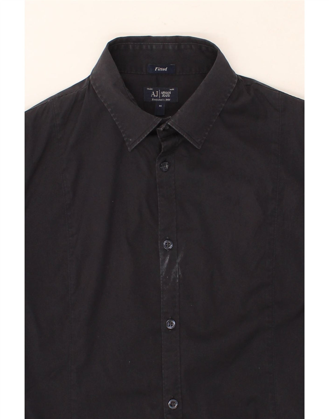 ARMANI JEANS Mens Fitted Shirt Medium Navy Blue Cotton Vintage Armani Jeans and Second-Hand Armani Jeans from Messina Hembry 