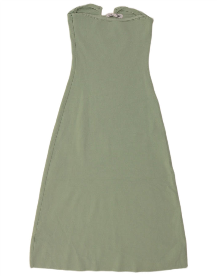 Zara Dame Stropløs Kjole UK 12 Medium Green Viscose