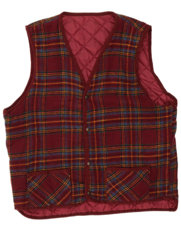 Vintage Mens Reversible Quilted Gilet UK 40 Large Burgundy Check